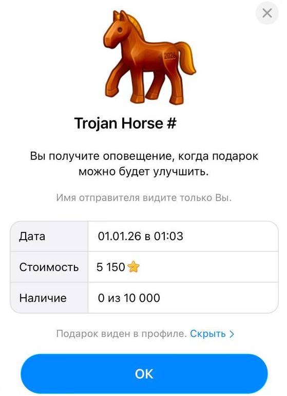 Подарок Trojan Horse в телеграм